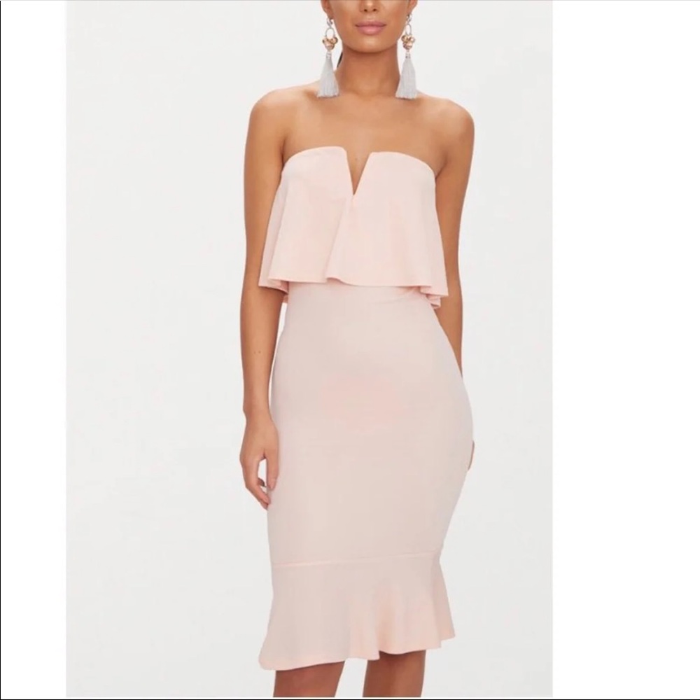 NWT PrettyLittle Thing Nude Frill Midi Dress
